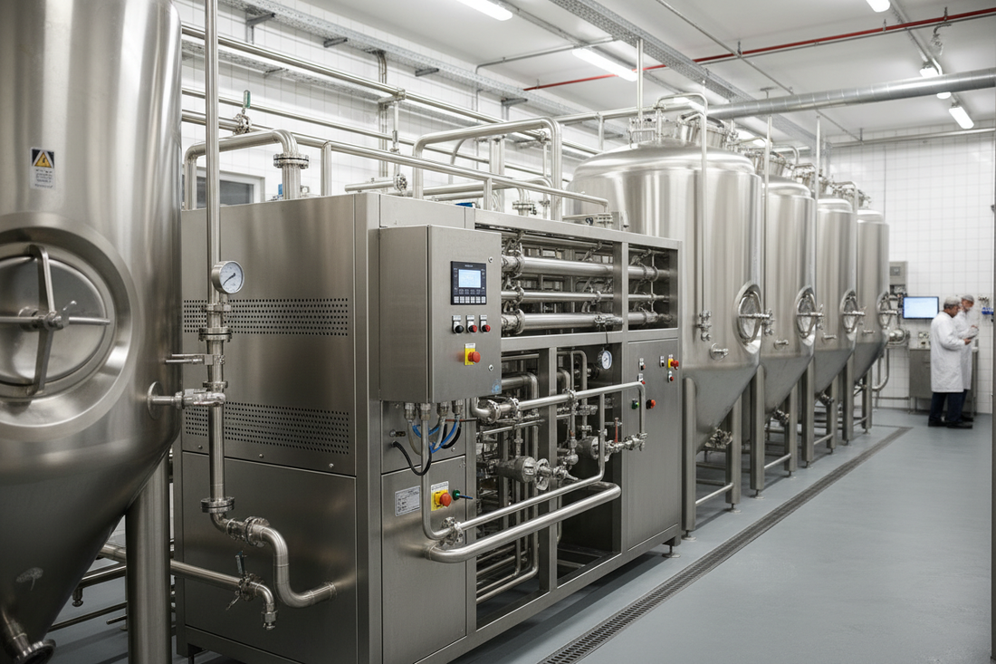 Stainless steel brewing and pasteurisation equipment used in non-alcoholic beer production