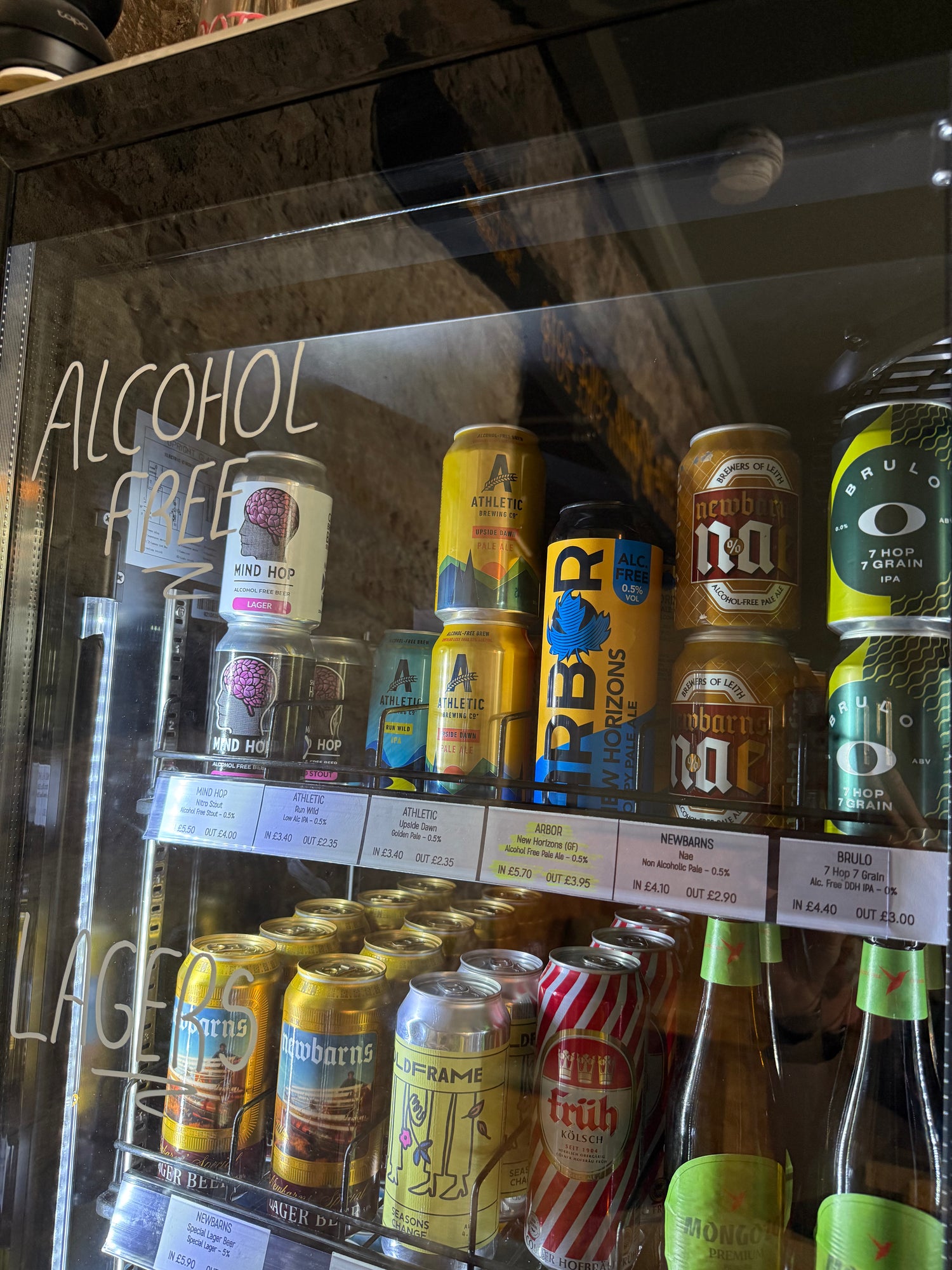 Bottle shop fridge with Mind Hop Alcohol Free Beer and other Beers